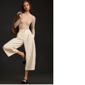 Anthropologie Maeve Pleated Barrel-Leg Chino Pants size 14 white